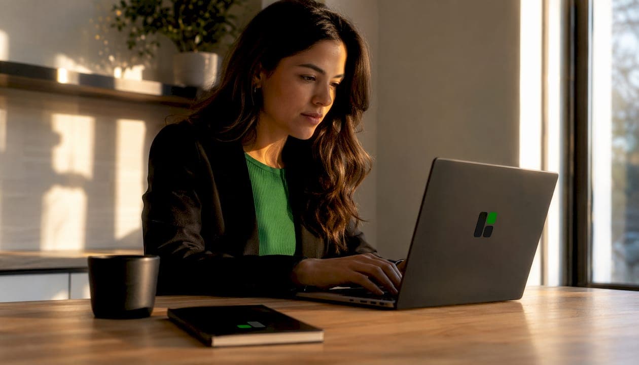 Professional woman creating business post