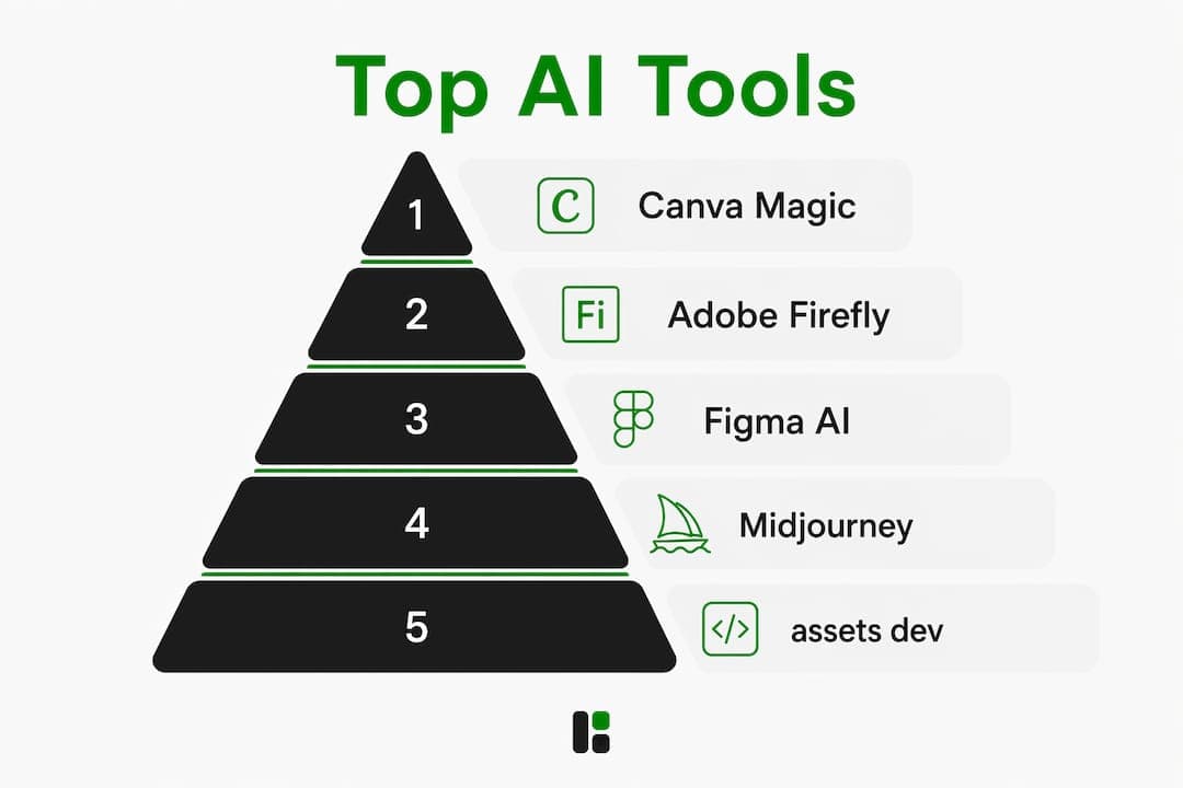 Infographic ranking top AI design tools for marketers in 2026