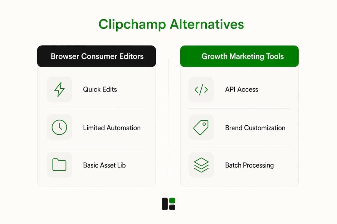 Infographic comparing Clipchamp alternatives categories