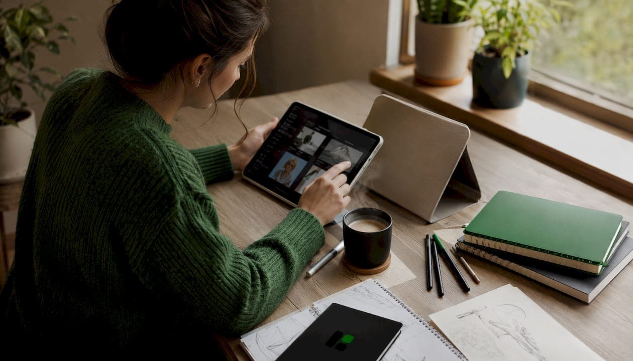 Creator browsing carousel templates on tablet
