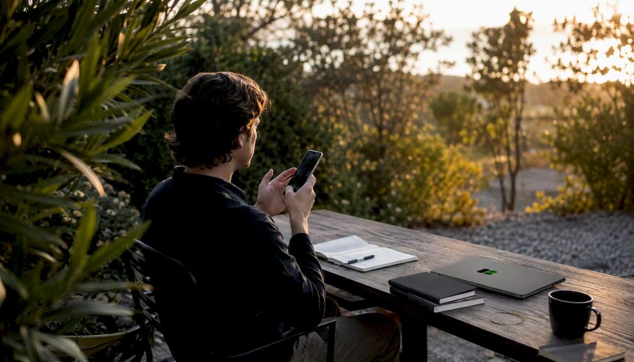 Founder recording voice memo at desk