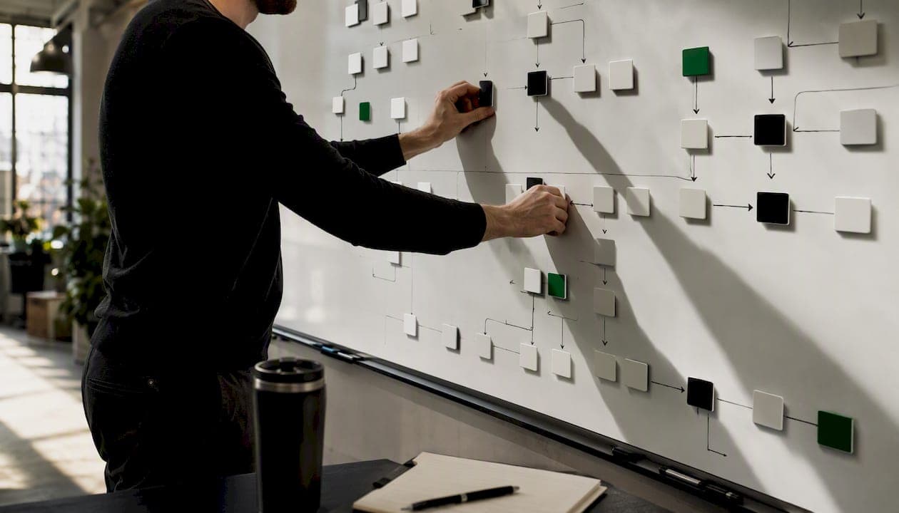 Hands arranging lead routing magnets on board