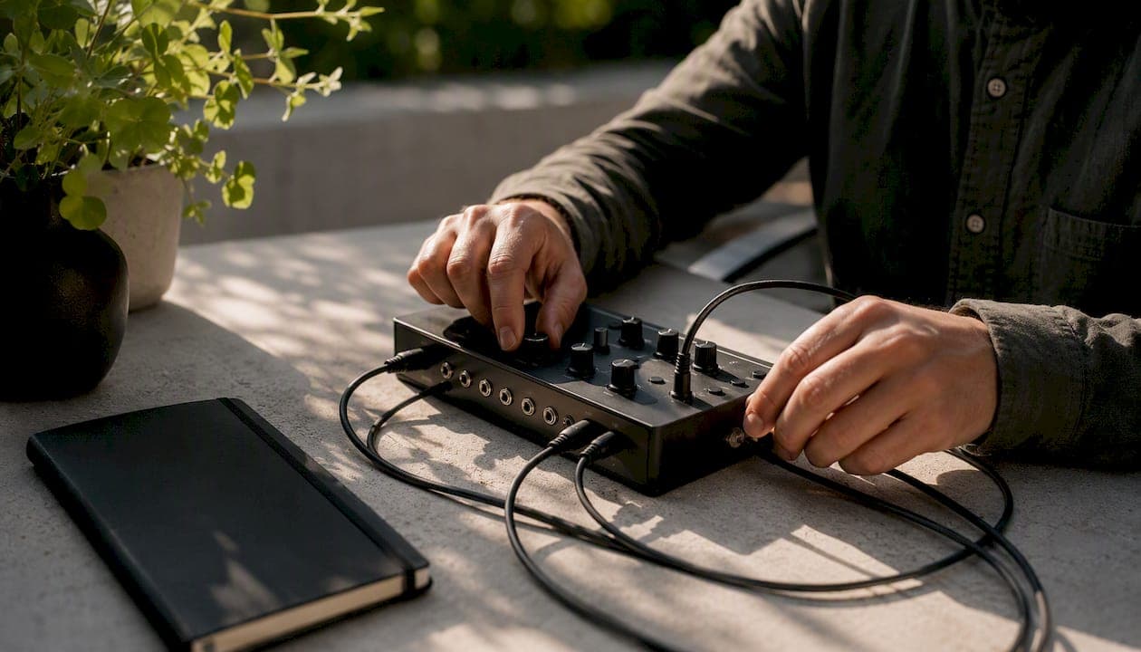 Hands connecting no-code automation controls
