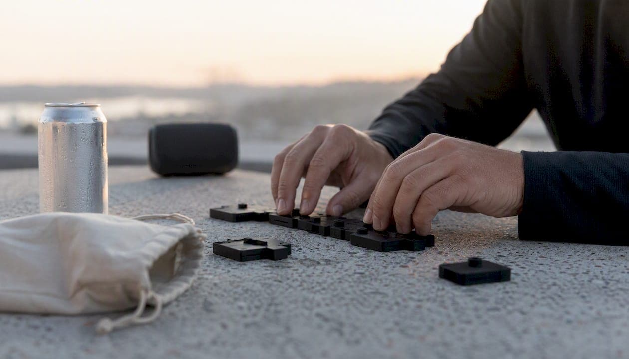 Hands arranging automation tokens on desk