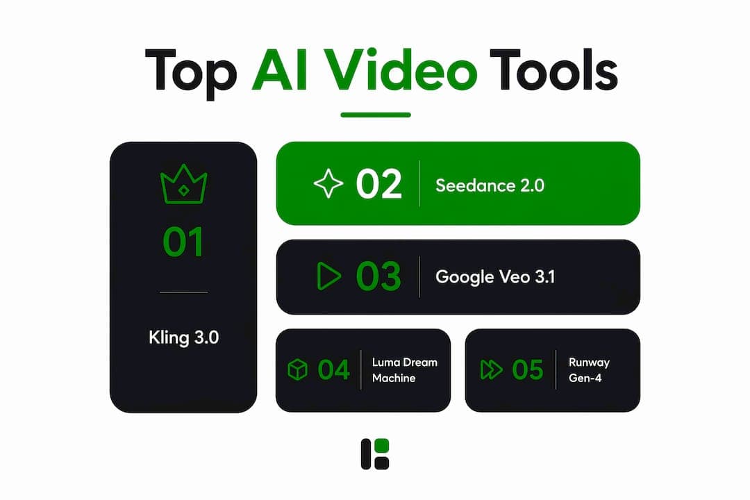 Infographic showing ranked top AI video tools