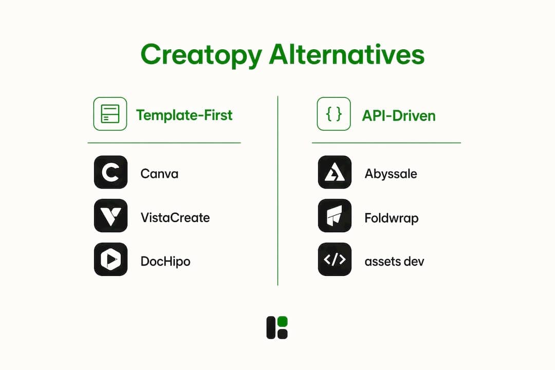 Infographic comparing template-first and API-driven tools for ad design