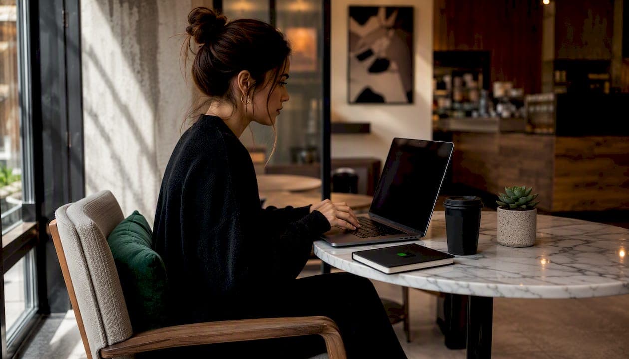 Founder scheduling content posts on laptop
