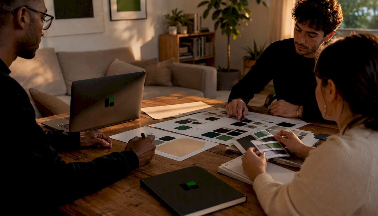 Hands customizing carousel template on laptop