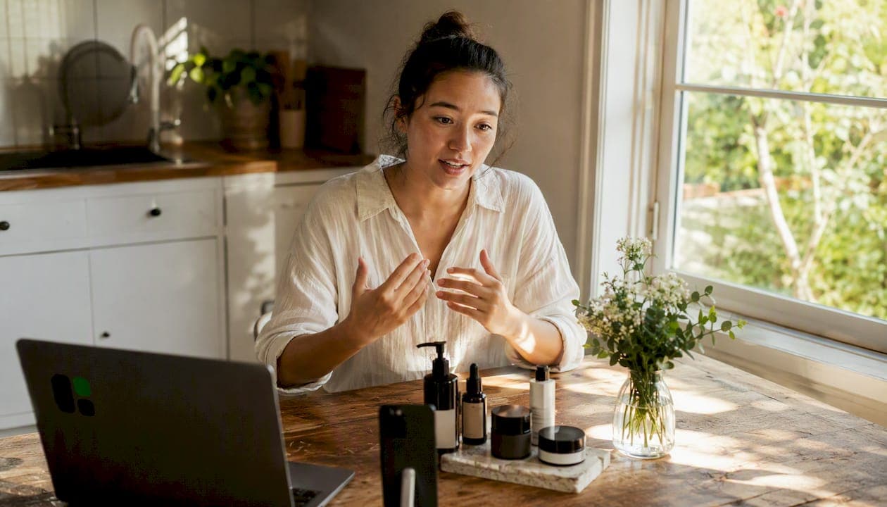 Emotional skincare testimonial scene